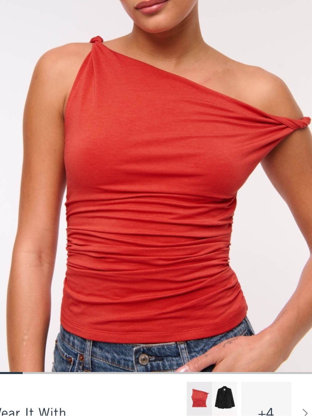 NWT Abercrombie & Fitch Women’s One-Shoulder Ruched Tank Top —  Red